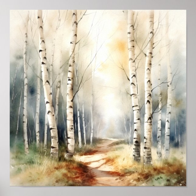 Birch Forest Neutral Colours Painting Poster (Front)