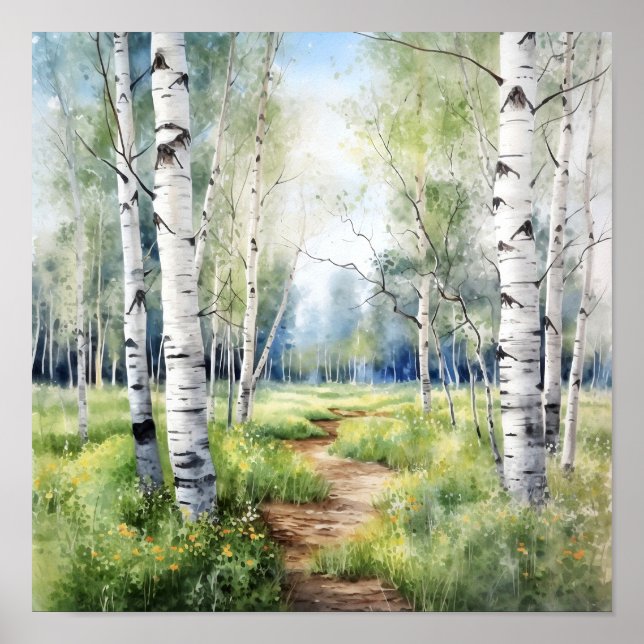 Birch Forest Painting Poster (Front)