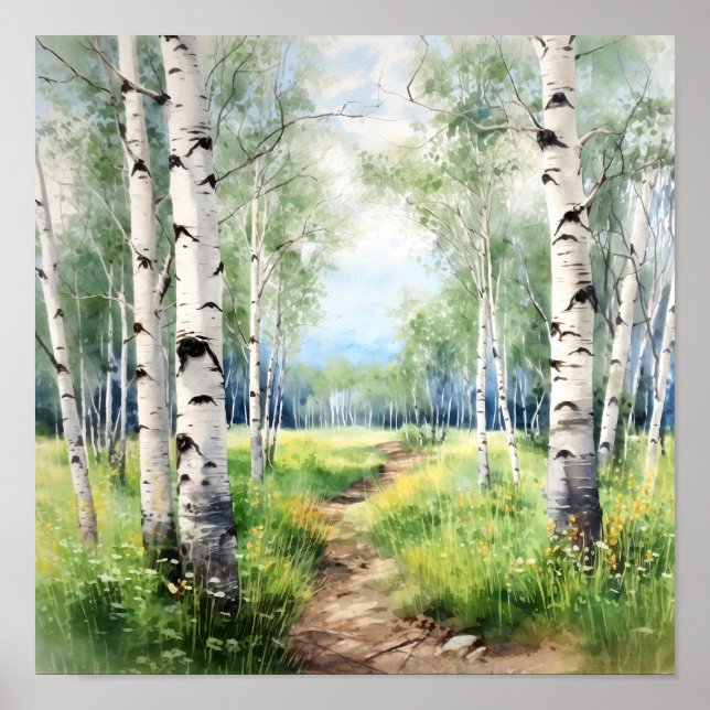 Birch Forest Painting Poster (Front)