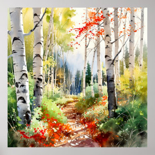 Birch Forest Painting Poster
