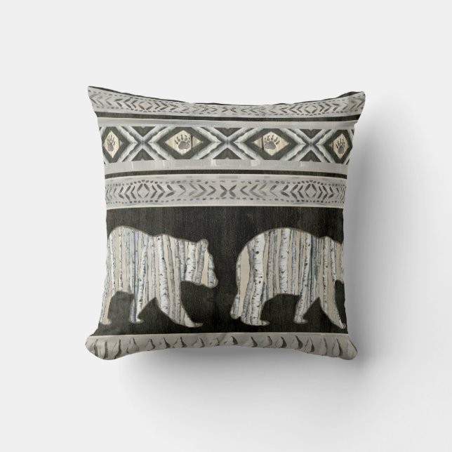 Birch Forest Sophisticated Lodge Bear Paw Pattern Cushion (Front)