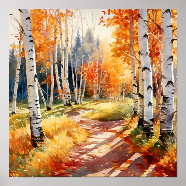 Birch Forest Vivid Colours Painting Poster (Front)