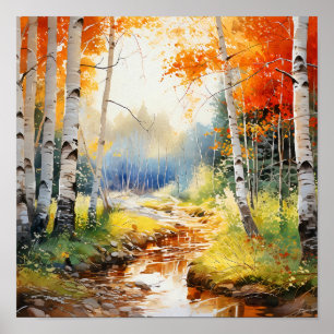 Birch Forest Vivid Colours Painting Poster