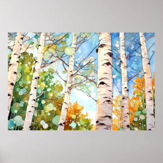 Birch Forest Watercolor Painting Art Print