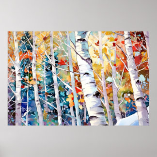 Birch Forest Watercolor Painting Art Print