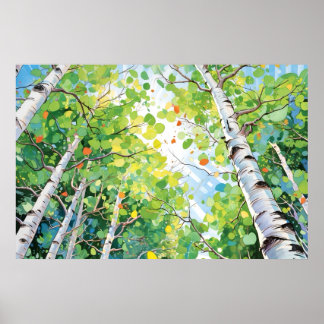 Birch Forest Watercolor Painting Art Print