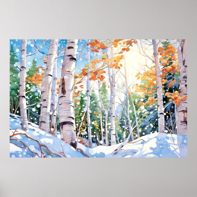 Birch Forest Watercolor Painting Art Print  (Front)