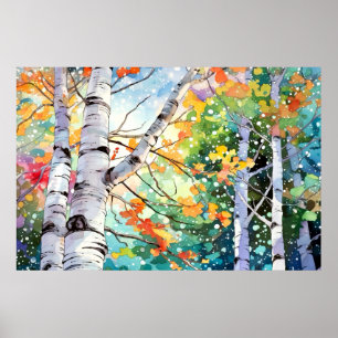 Birch Forest Watercolor Painting Art Print 