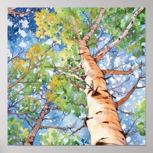 Birch Forest Watercolor Painting Poster