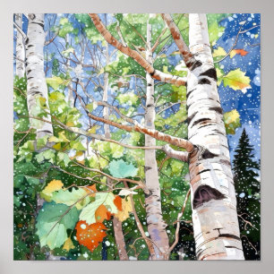 Birch Forest Watercolor Painting Poster