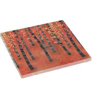Birch Forest Woodland Red Glass Coaster