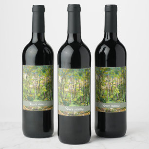 Birch grove painting watercolor on silk wine label