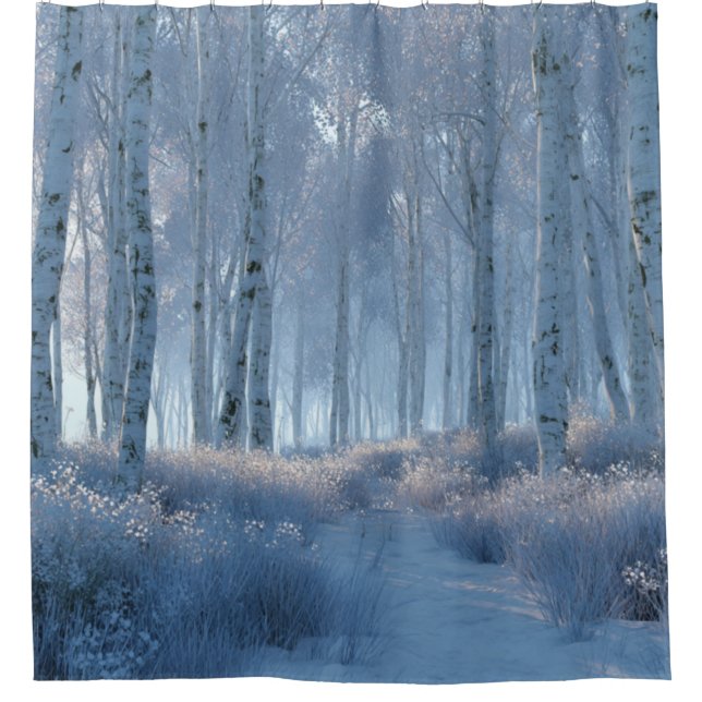Birch Radiant Snow Forest Shower Curtain (Front)