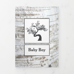 Birch Tree, 3 Photo Collage Baby Birth Tri-Fold Announcement