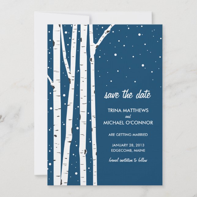 Birch Tree and Snow Save the Date (Front)