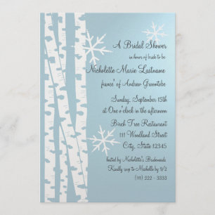 Birch Tree and Snowflakes Bridal Shower Ice Blue Invitation