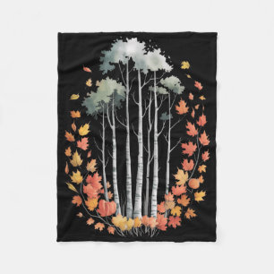 Birch Tree Autumn Lover Fall Season Autumn Leaves Fleece Blanket