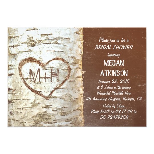 Birch tree bark heart rustic bridal shower card