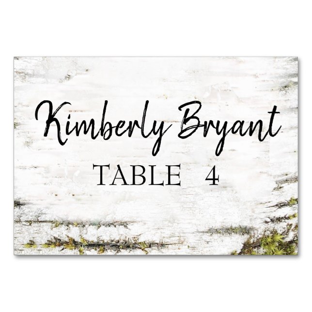 Birch Tree Bark Individual Guest Names Table Card (Front)