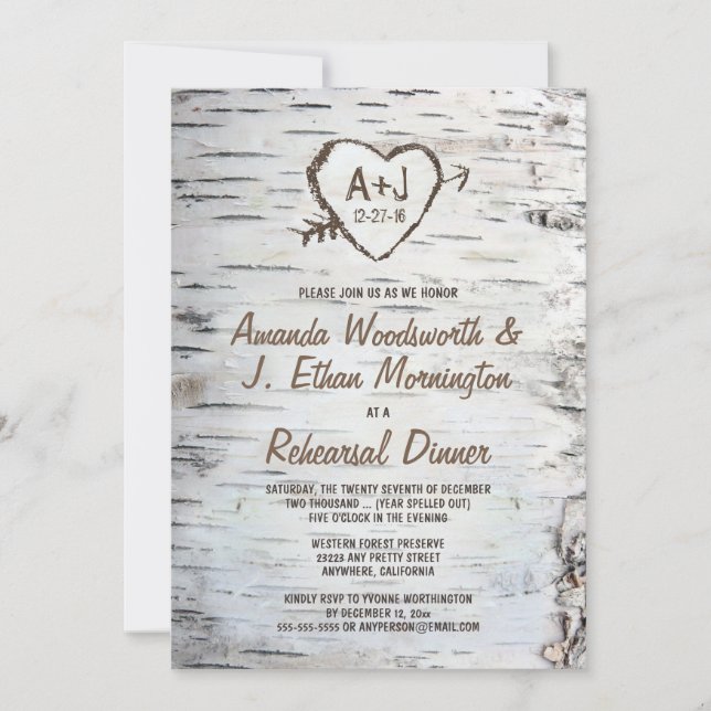 Birch Tree Bark Rehearsal Dinner Invitations (Front)