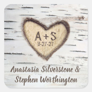 Birch Tree Bark Rustic Country Wedding Favours Square Sticker