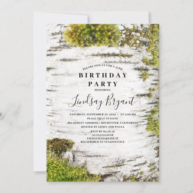 Birch Tree Bark Rustic Woodland Birthday Invitation (Front)