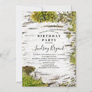 Birch Tree Bark Rustic Woodland Birthday Invitation