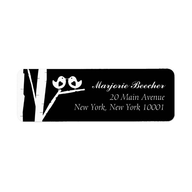 Birch Tree Birds Address Labels Black (Front)