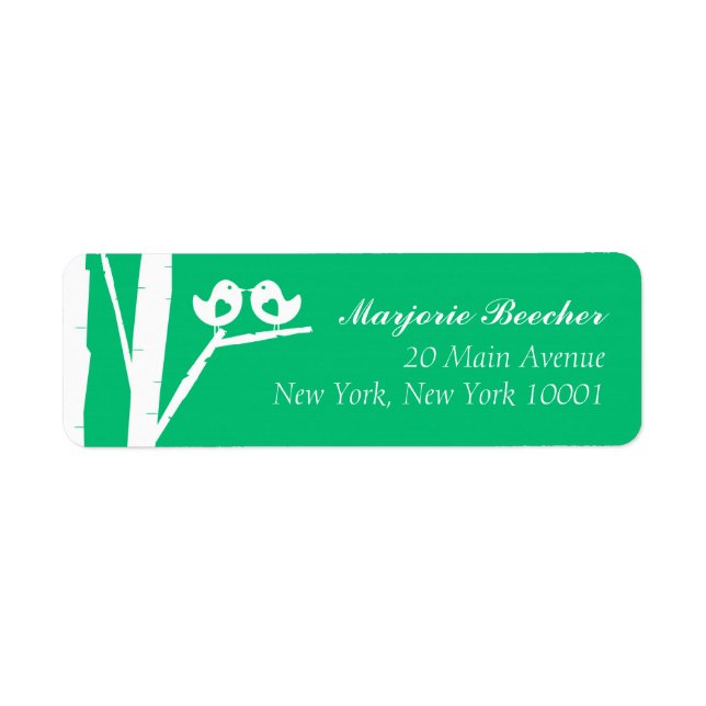 Birch Tree Birds Address Labels Seaglass Green (Front)