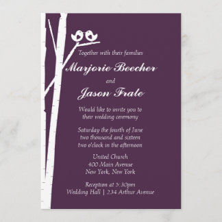 Birch Tree Birds Wedding Invitation - Violet Plum