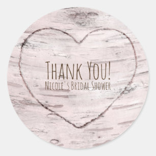 Birch Tree & Carved Heart Rustic Wedding Favour Classic Round Sticker