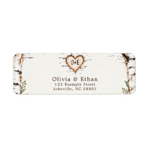 Birch Tree Carved Heart Wedding Return Adress