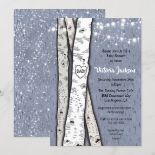 Birch Tree Evening Twinkle Lights Baby Shower Invitation