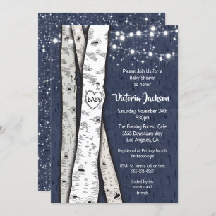 Birch Tree Evening Twinkle Lights Baby Shower Invitation
