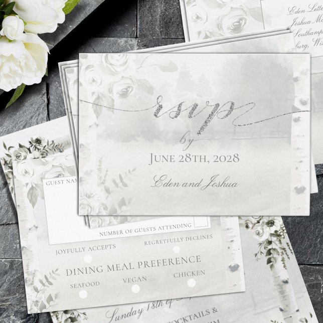 Birch Tree Forest Chuppah Wedding Meal Choice RSVP Card (Birch Tree Forest Chuppah Wedding RSVP Meal Choice Mail Back Card)