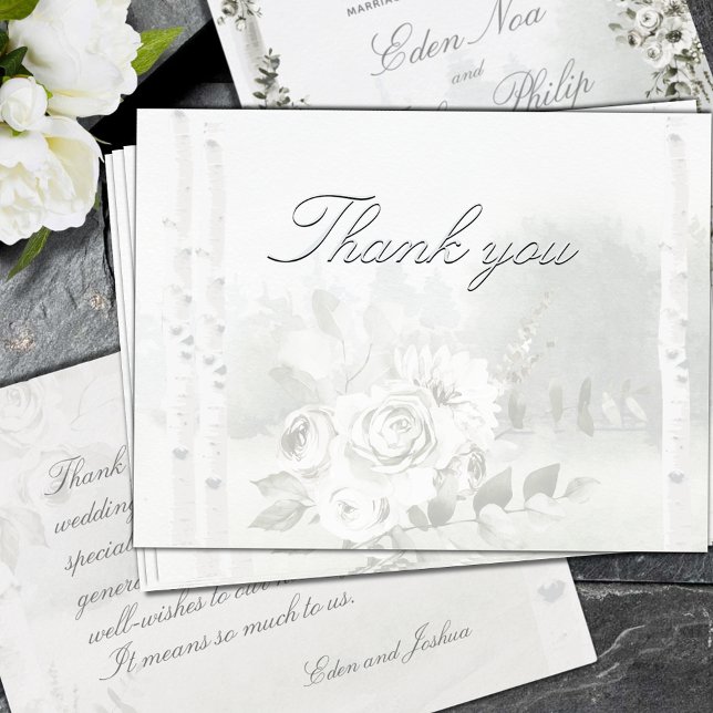 Birch Tree Forest Chuppah Wedding Thank You Card (Birch Tree Forest Chuppah Wedding Silver Foil Thank You Card)