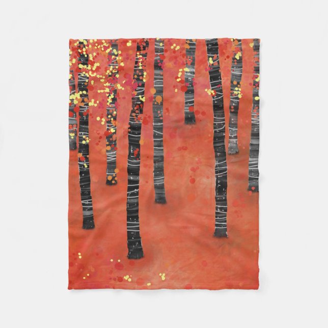 Birch Tree Forest Landscape Fleece Blanket (Front)