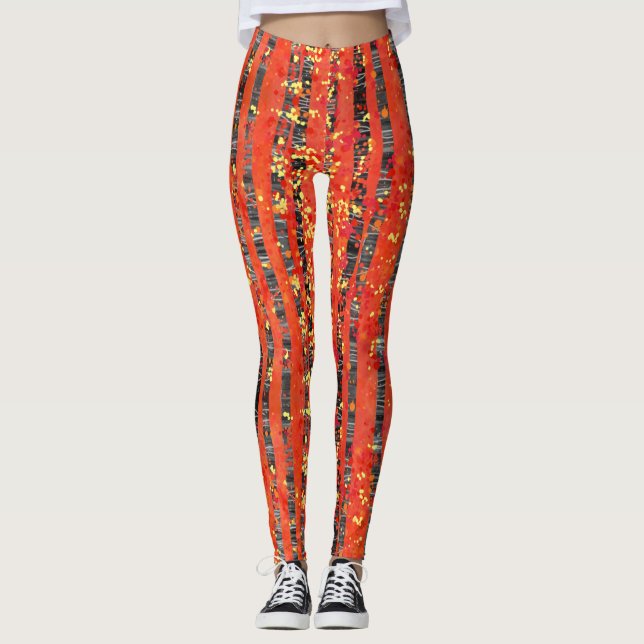 Birch Tree Forest Landscape Painting Leggings (Front)