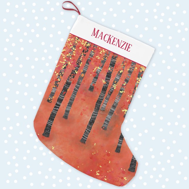 Birch Tree Forest Landscape Small Christmas Stocking (Birch tree forest abstract personalized name Christmas stocking)