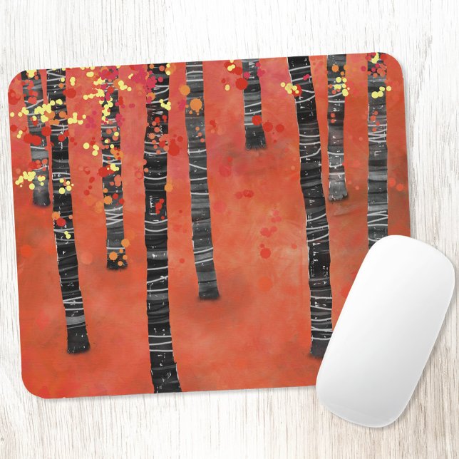 Birch Tree Forest Mouse Mat (Birch Aspen tree forest abstract red art mousemat)