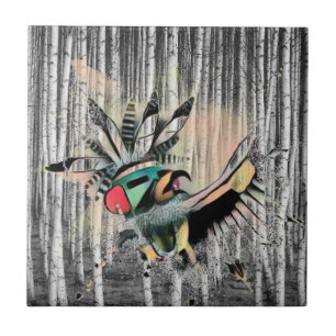 Birch Tree Forest Native Kachina Dancer   Tile