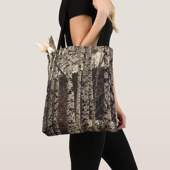 Birch Tree Forest Nature Tote Bag (Close Up)