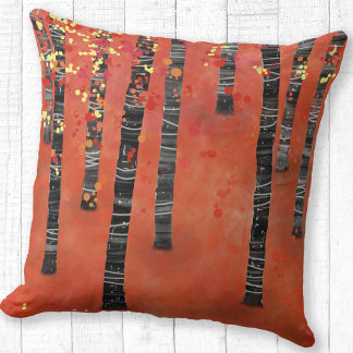 Birch Tree Forest Red Cushion