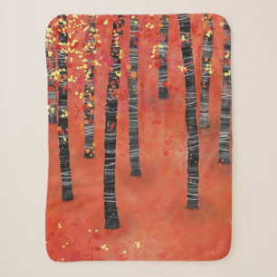 Birch Tree Forest Red Sherpa Blanket
