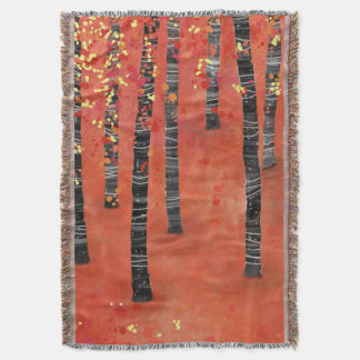 Birch Tree Forest Red Throw Blanket