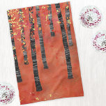 Birch Tree Forest Tea Towel<br><div class="desc">A modern landscape painting of a birch or aspen tree forest in rich tones of red,  orange and yellow.  Original art by Nic Squirrell.</div>