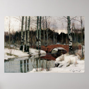 Birch tree forest winter replica painting poster