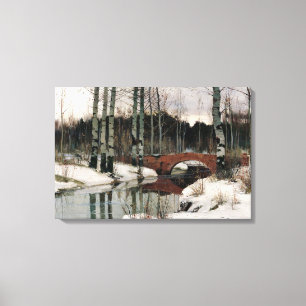 Birch tree forest winter scene canvas painting print
