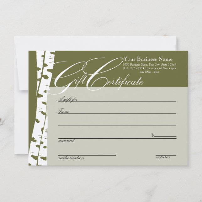 Birch Tree Gift Certificates (Front)
