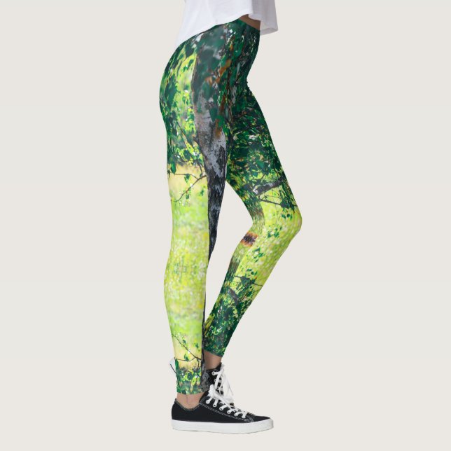 Birch Tree Green Leaves  Leggings (Right)